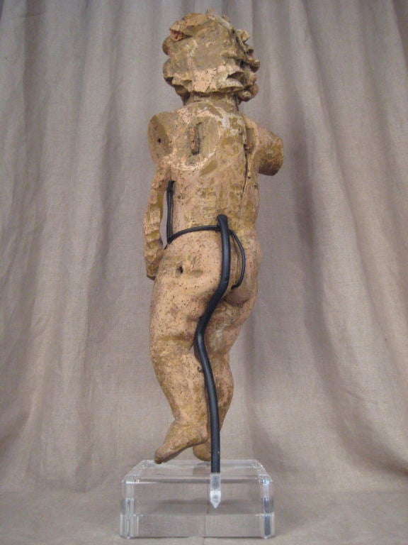 Carved Wood Statue of a Cherub In Good Condition For Sale In Los Angeles, CA