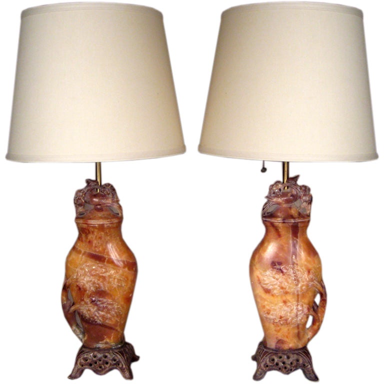 Pair of alabaster lamps.