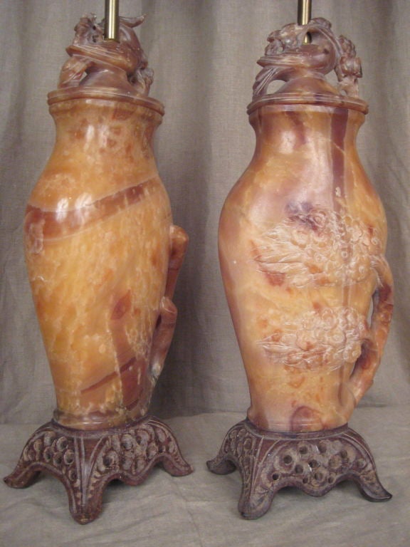 Italian Pair of alabaster lamps.