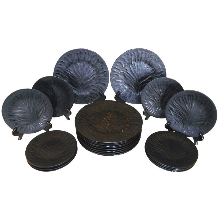 Set of 24 Black Crystal Lalique Plates