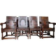 Antique Set of Eight Inlaid and Hand Carved Chairs