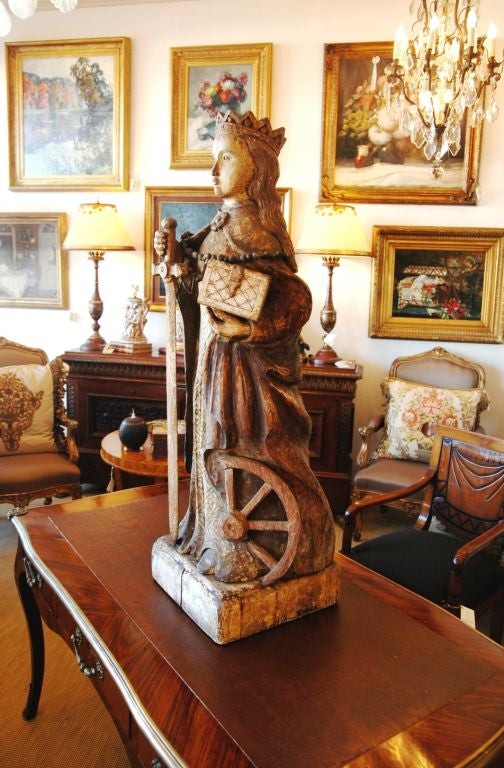 Carved Wood and Polychrome Santos of St. Katherine of Alexandria