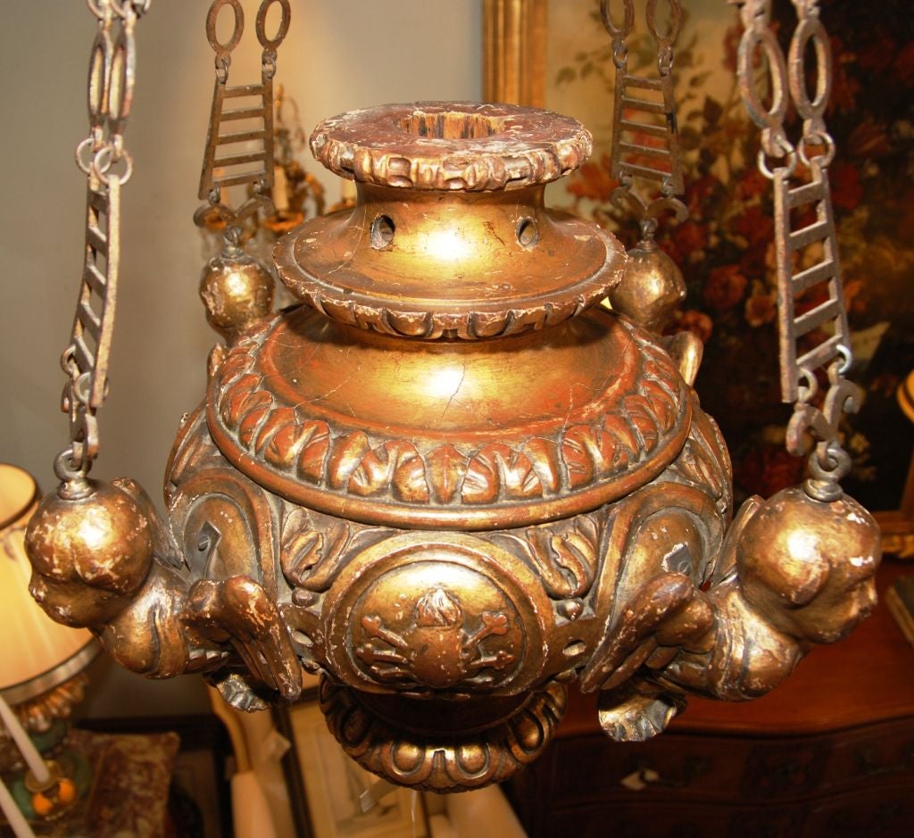18th Century Italian Gilt Wood and Bronze Lantern