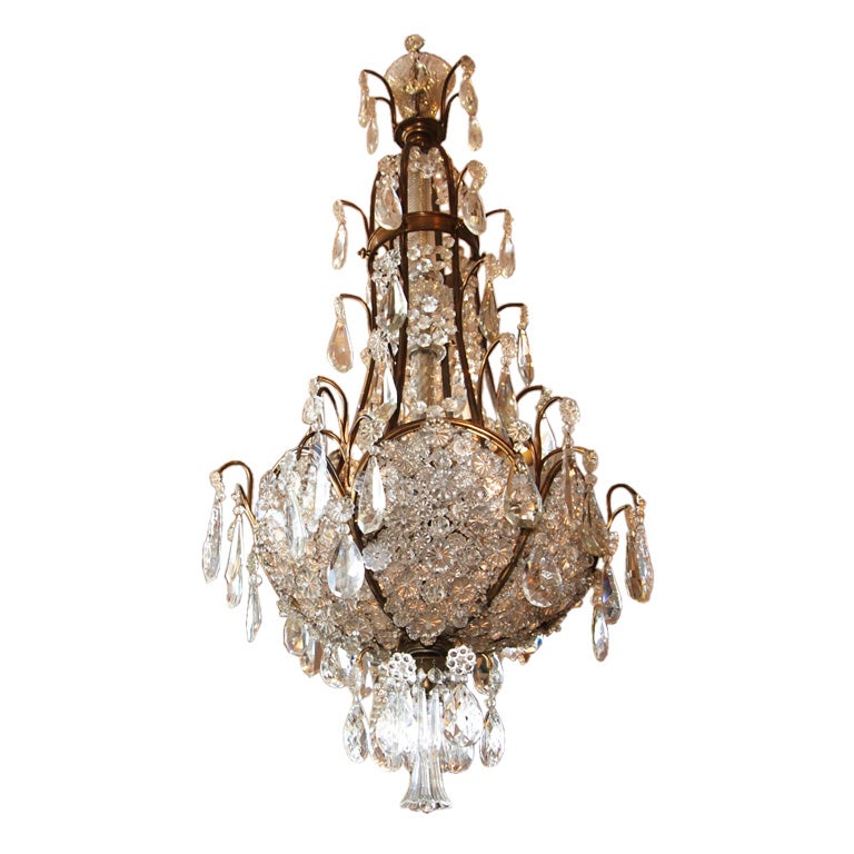 French Bronze and Crystal Chandelier For Sale