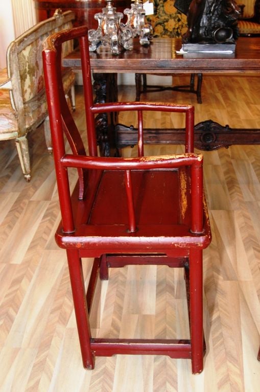 Pair of 19th Century Chinese Red Lacquer Arm Chairs