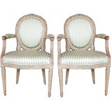 Pair of French Oval Back Painted Arm Chairs