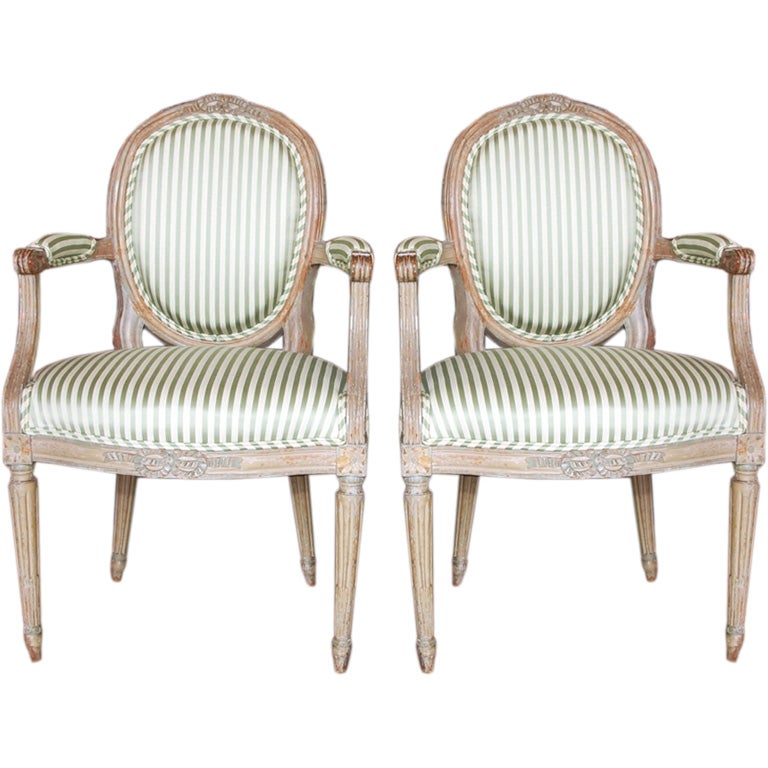Pair of French Oval Back Painted Arm Chairs