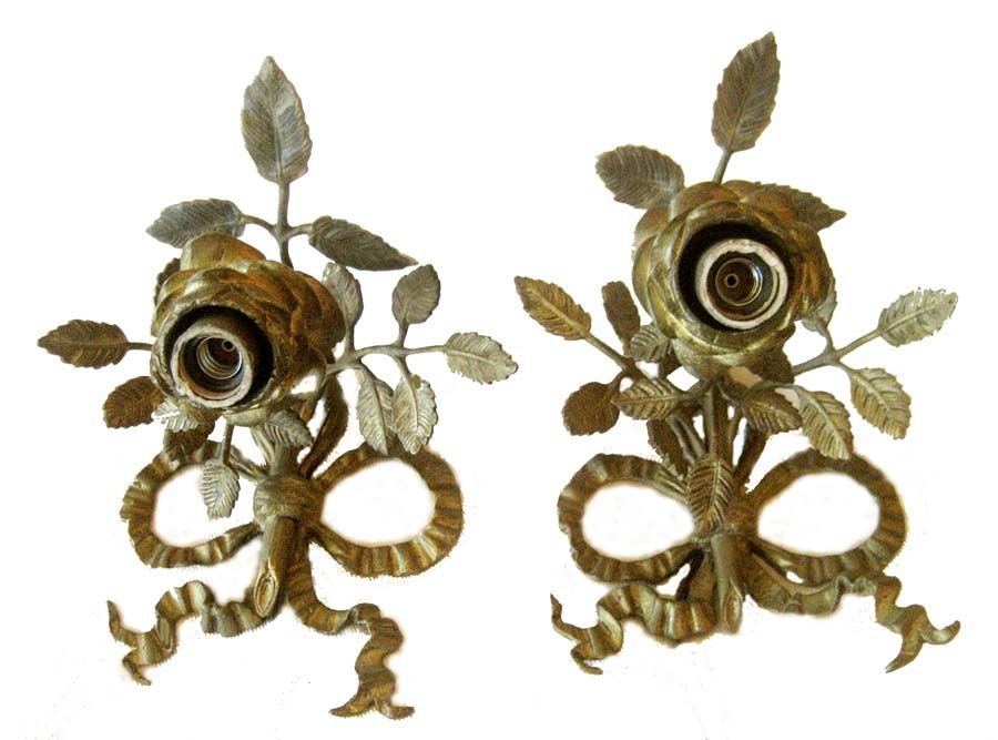 ANTIQUE FRENCH BRONZE PAIR SCONCES