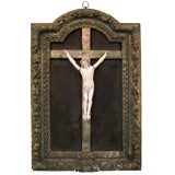 18TH FRENCH HAND CARVED IVORY CRUCIFIX WITH ORIGINAL FRAME