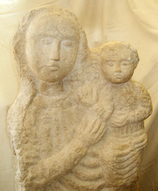 Italian 19TH CENTURY ITALIAN HAND CARVED STONE STATUE OF MADONNA & CHILD For Sale