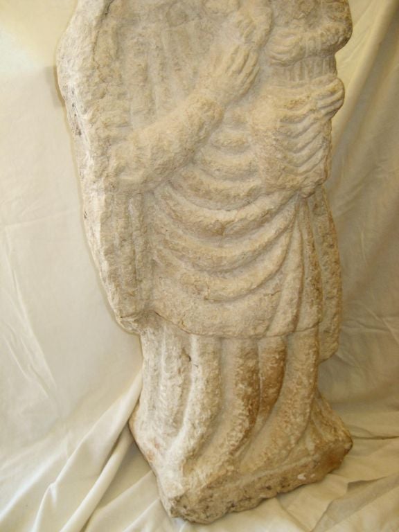 19th Century 19TH CENTURY ITALIAN HAND CARVED STONE STATUE OF MADONNA & CHILD For Sale