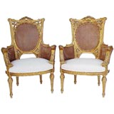Pair Italian Double Caned Fauteuil