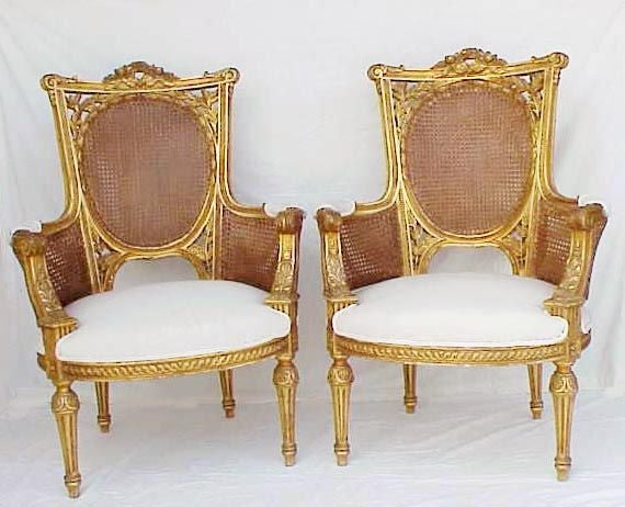 Pair Italian Double Caned Fauteuil