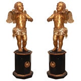 Pair  of Hand Carved Wooden Italian Angels