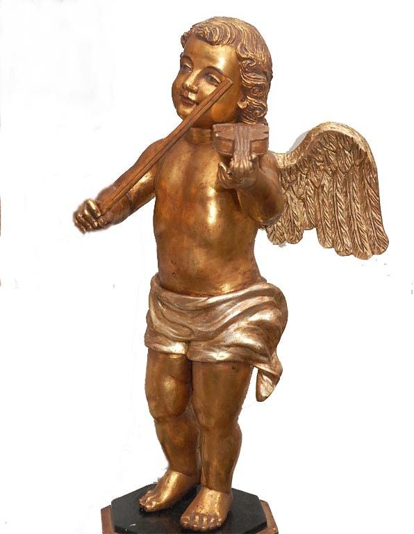 Pair  of Hand Carved Wooden Italian Angels