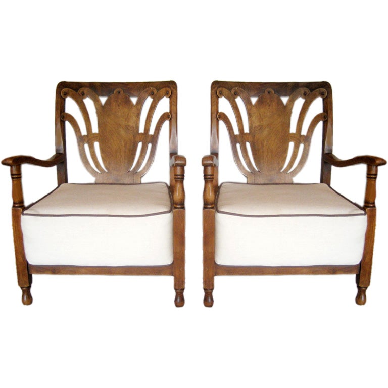 Antique Italian Pair Arm Chairs For Sale