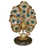 Antique French Bronze Peacock Crystal Beaded Lamp
