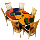 SIGNED ITALIAN HAND PAINTED DINING TABLE AND SIX CHAIRS