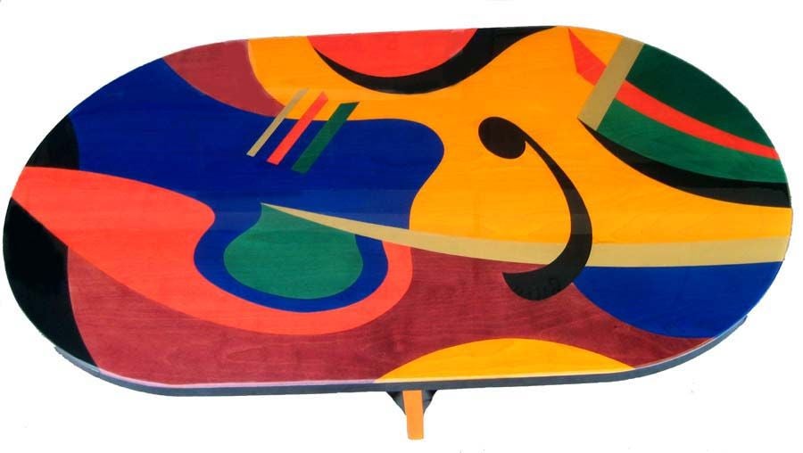 SIGNED ITALIAN HAND PAINTED DINING TABLE AND SIX CHAIRS