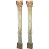 Pair of Antique Carved Wood French Columns