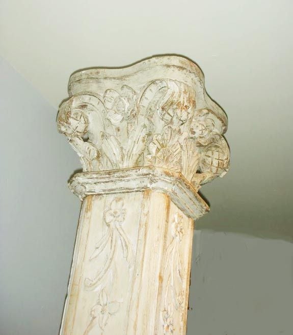 Stone Pair of Antique Carved Wood French Columns