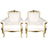 PAIR PAINTED ITALIAN DOUBLE TUFFTED ARM CHAIRS