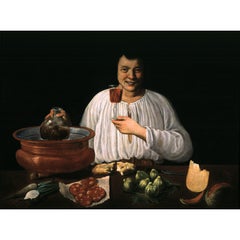 Antique Smiling Man with a Still Life Feast by Giovanni Quinsa