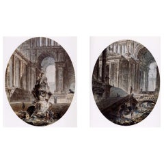 Pair of Architectural Fantasy by Jean-Henri Alexandre Pernet