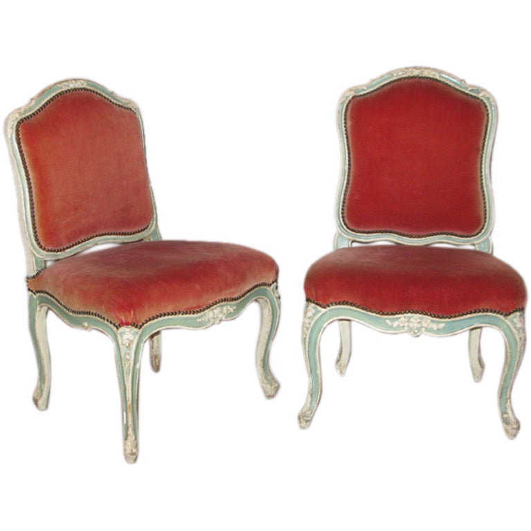 Pair of painted beechwood side chairs by Jean-Baptiste Tilliard