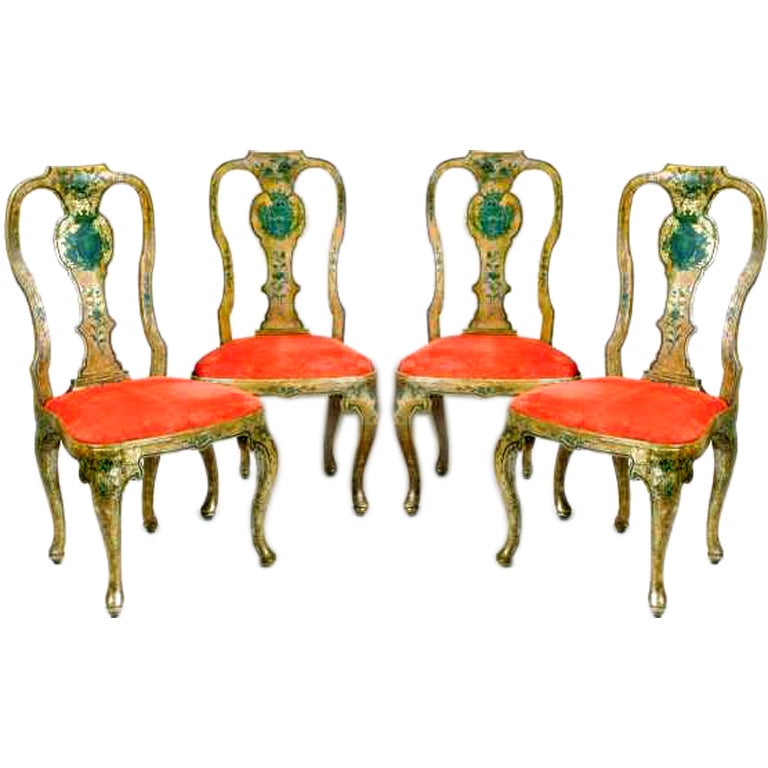 A Set Of Four Painted Yellow Arm Chairs For Sale