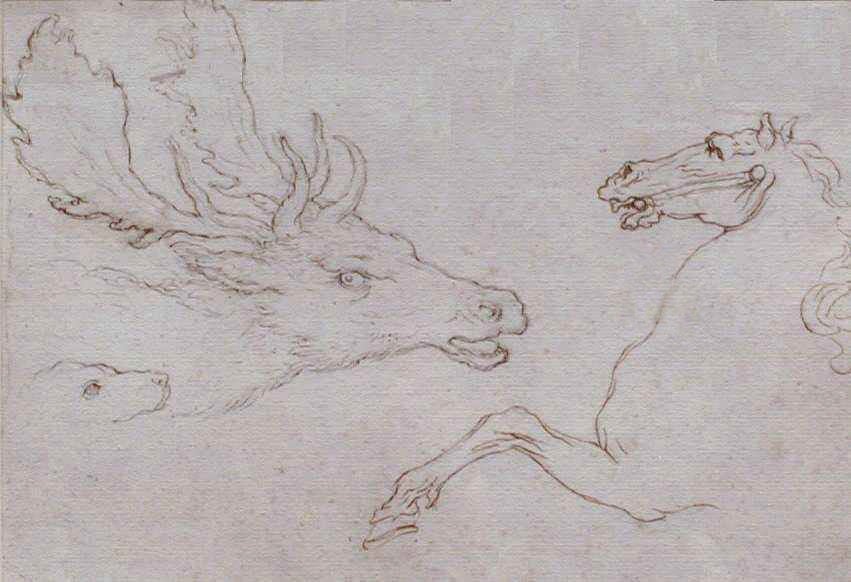 Inscribed in black ink on lower center of verso: lely<br />
<br />
Studies of a Lion, Boar, Dog and Eagles, on recto<br />
Studies of a Horse, Hound and Deer, on verso<br />
<br />
One of the greatest Italian draftsmen and engravers, Stefano