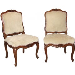 Pair of walnut side chairs Stamped: NICOLAS * LONGE