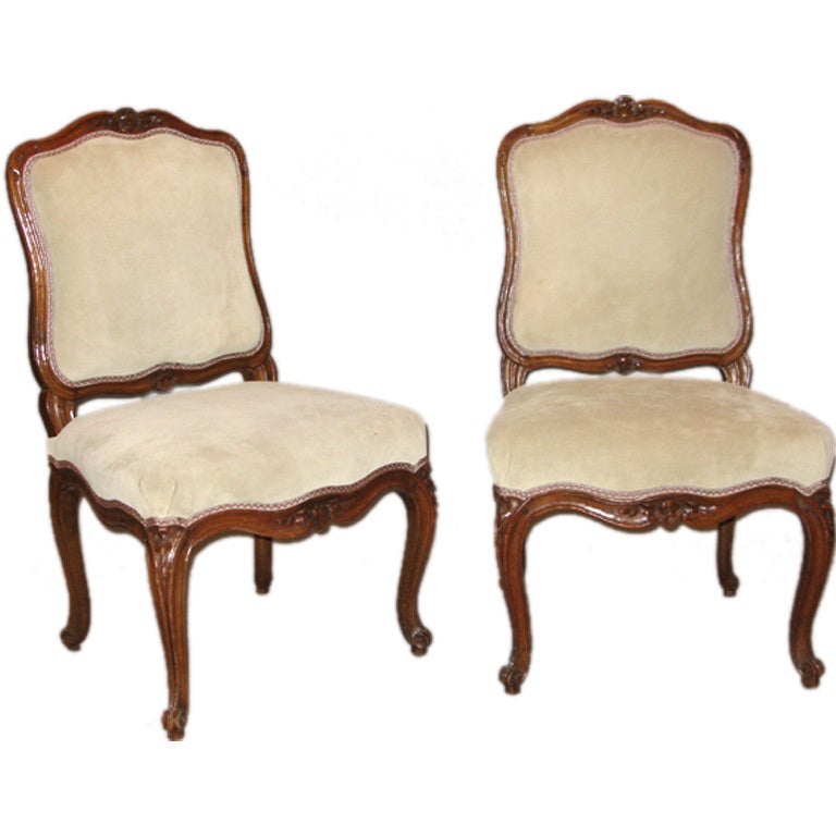 Pair of walnut side chairs Stamped: NICOLAS * LONGE For Sale