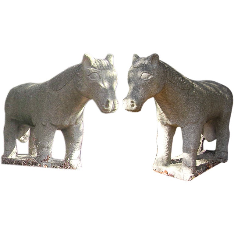 Two Stone Carved Horses For Sale