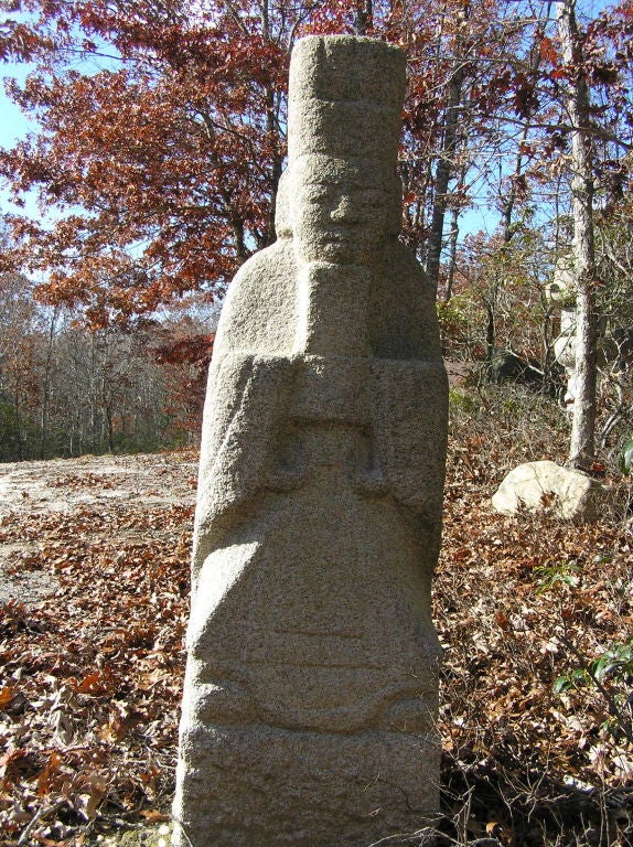 This meditating Seikijin stone figure was originally a Korean scholar. Placed at private house front or store front in Japan.