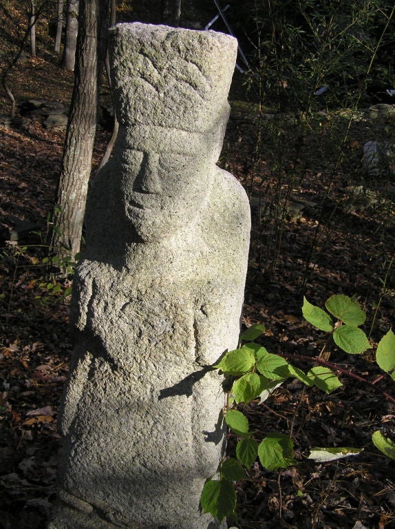 This meditating Seikijin stone figure was originally a Korean scholar. Placed at a private house front or store front in Japan.