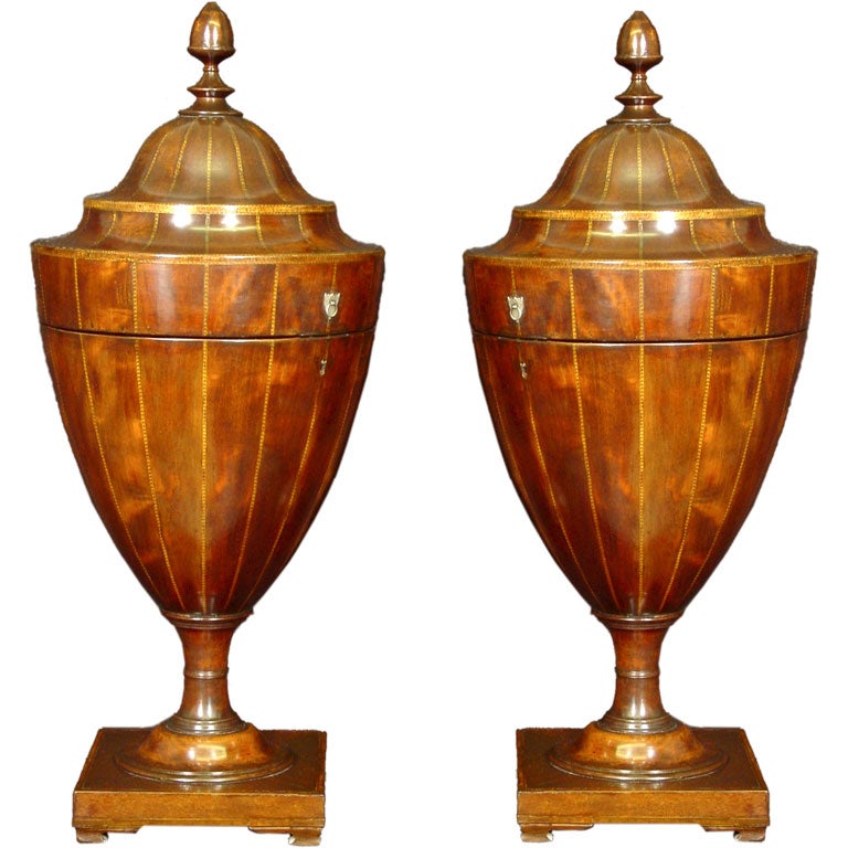 A Rare Pair Of George III Mahogany Cutlery Boxes Of Urn Form