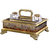 Antique A Regency Pewter And Brass Marquetry Tortoiseshell Inkstand