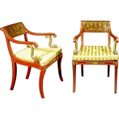 A Pair Of Regency Painted And Parcel Gilt Armchairs