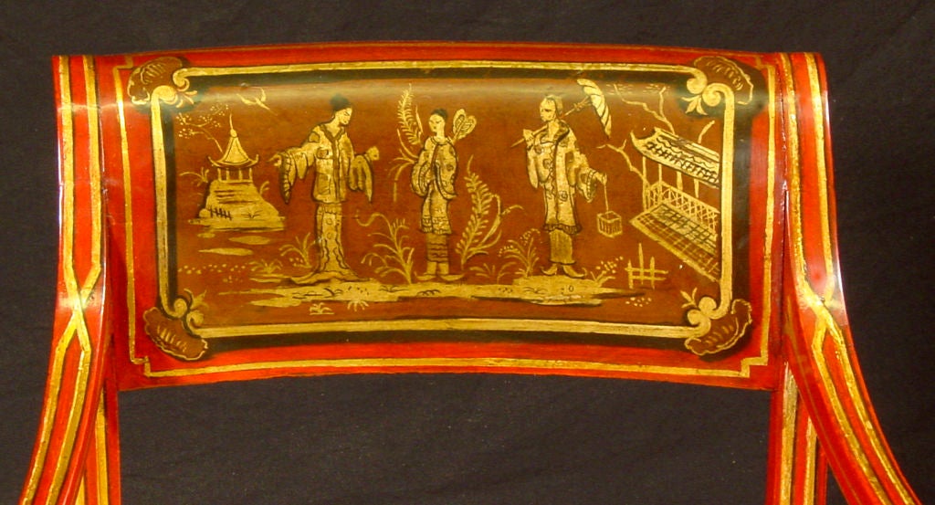 A Pair Of Regency Painted And Parcel Gilt Armchairs