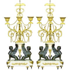 A Pair Of Louis XVI Ormolu And Patinated Bronze Candelabra