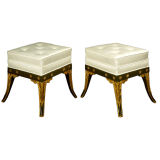 A Pair Of Regency Green-painted And Parcel Gilt Stools