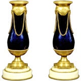 Antique A Pair Of Baltic Ormolu-mounted Cobalt Blue Glass Candlesticks