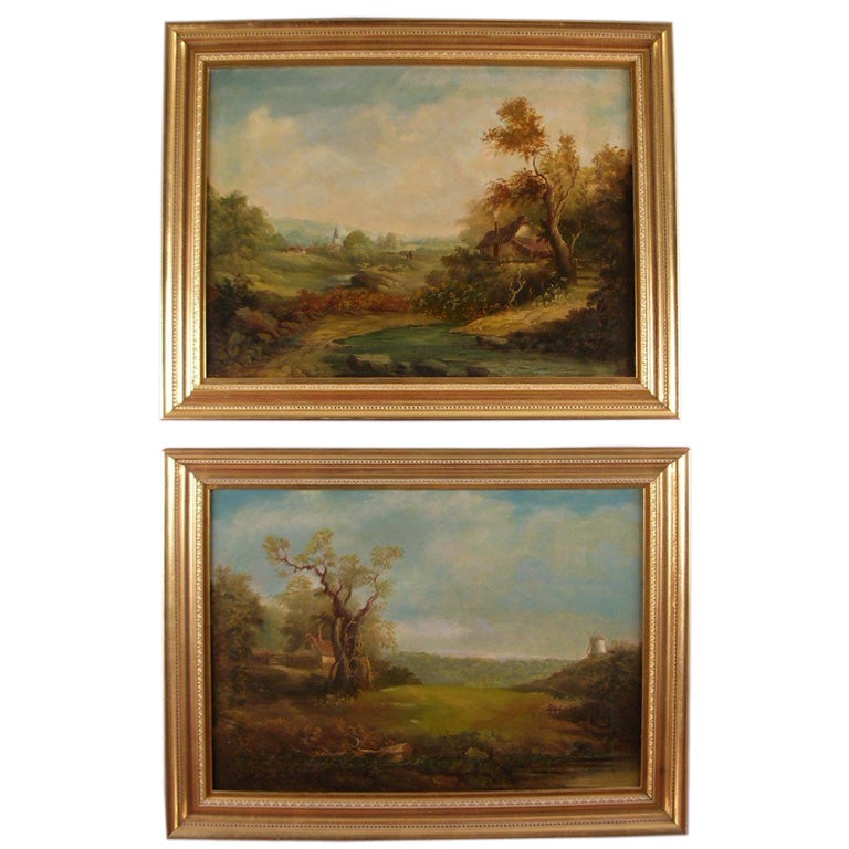 Rare pair of landscape paintings, signed C. Baker