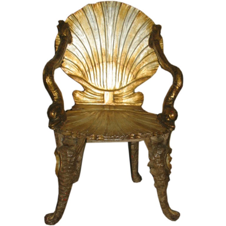 Late 19th Century Italian Silver Giltwood Grotto Arm Chair For Sale