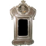 19th Century Petite Venetian Murano  Reverse Etched Glass Mirror