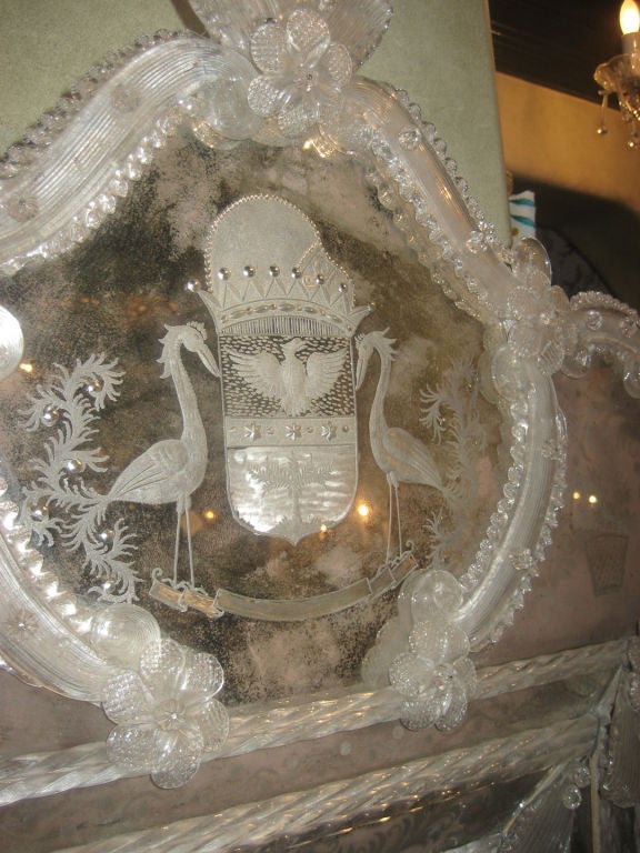 Italian 19th Century Petite Venetian Murano  Reverse Etched Glass Mirror