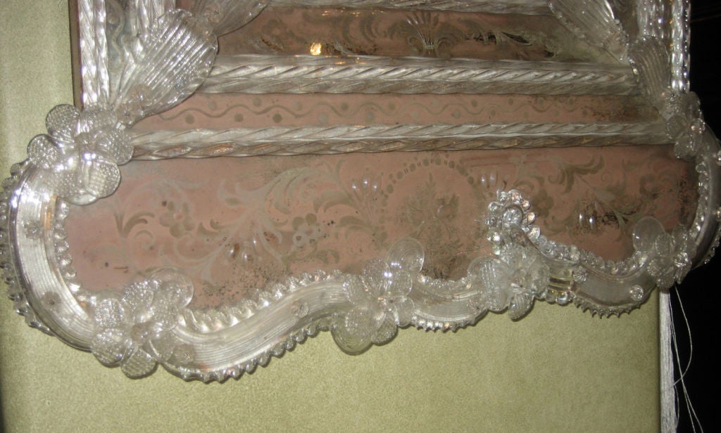 Murano Glass 19th Century Petite Venetian Murano  Reverse Etched Glass Mirror