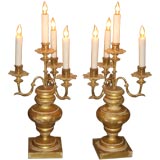 19th Century Elements Pair Giltwood Pricket Candleabra Lamps