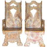 Pair Continental Carved Paint Decorated Arm Chairs